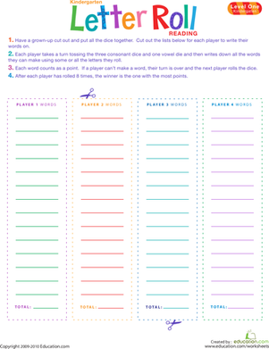 Kindergarten Letter Roll Reading Game