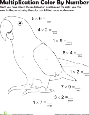 Multiplication Color by Number: Parrot 2