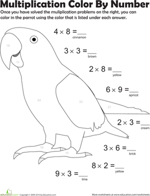 Multiplication Color by Number: Parrot 5