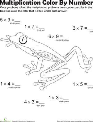 Multiplication Color by Number: Tree Frog 4
