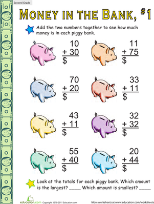 Money in the Bank: Two-Digit Addition #1