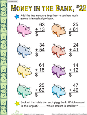 Money in the Bank: Two-Digit Addition #22