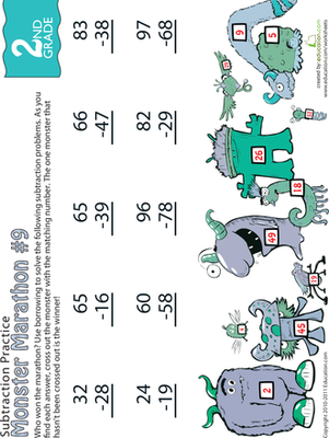 Monster Marathon: Two-Digit Subtraction #9