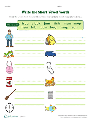 Write the Short Vowel Words