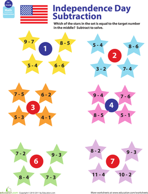 Holiday Math: 4th of July Subtraction