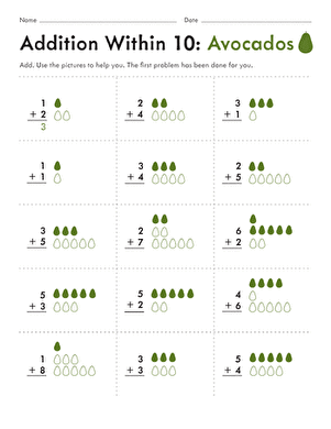 Addition Within 10: Avocados