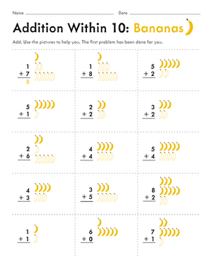 Addition Within 10: Bananas