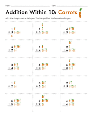Addition Within 10: Carrots