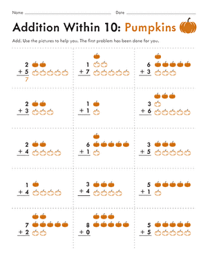 Addition Within 10: Pumpkins