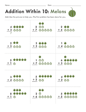 Addition Within 10: Melons