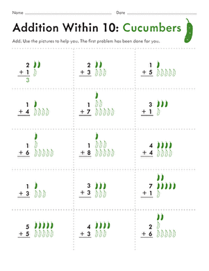 Addition Within 10: Cucumbers