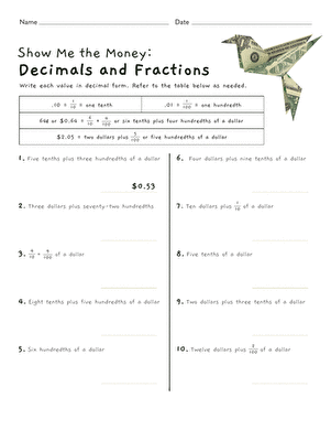 Show Me the Money: Decimals and Fractions