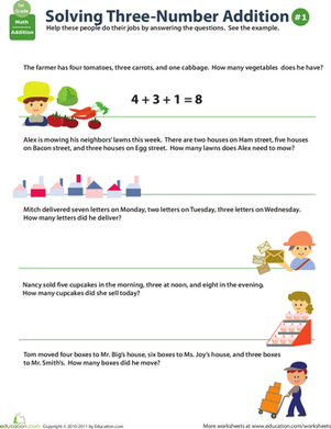 Add Three Numbers Word Problems