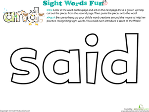 Spruce Up the Sight Word: Said