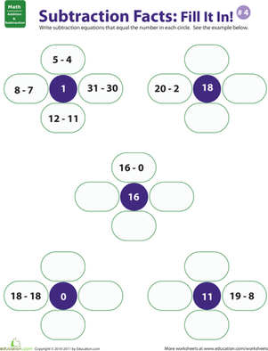 Subtraction Fact Fill-In #4
