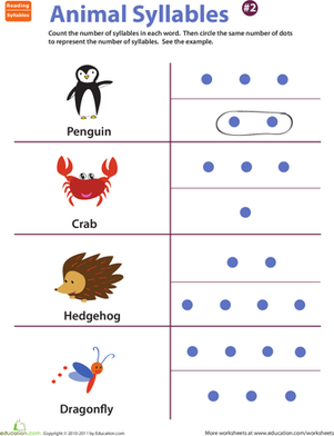 Syllables Worksheet: Animals