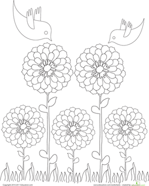 Color the Springtime Scene