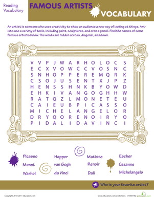 Famous Artists Word Search