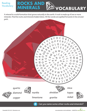 Find the Rocks and Minerals Vocabulary