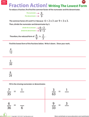 Fraction Action! Reducing to Lowest Terms #1