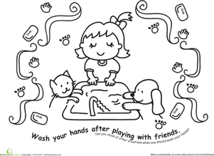 Wash Those Hands! Color the Hand Washing Scene