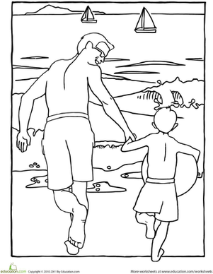 Color the Father and Son Beach Scene