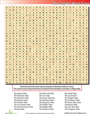 State Nicknames Word Search