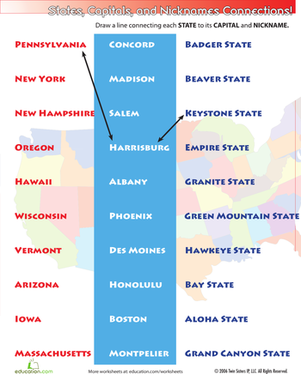 Connect Three: States, Capitals, and Nicknames #1