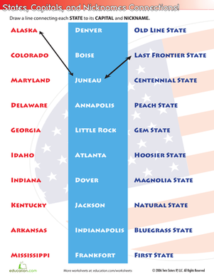 Connect Three: States, Capitals, and Nicknames #2