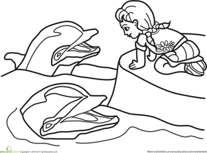 Color the Girl and her Dolphin Friends
