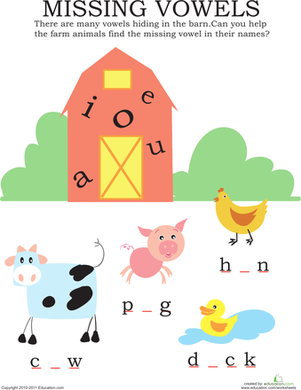 Missing Vowels: Farm Animals