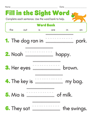 Fill in the Sight Word large image