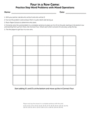 Four in a Row Game - Practice Two-Step Word Problems with Mixed Operations