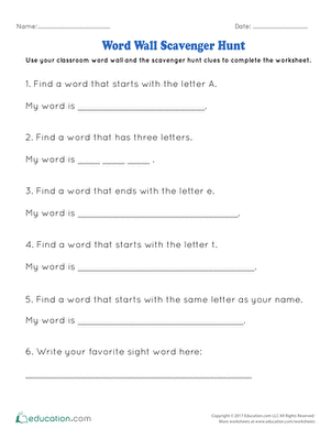 Word Wall Scavenger Hunt