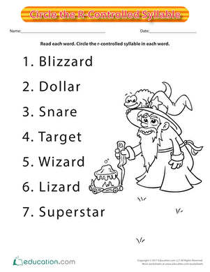 Circle the R-Controlled Syllable