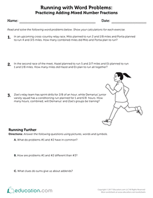 Running with Word Problems: Practicing Adding Mixed Number Fractions