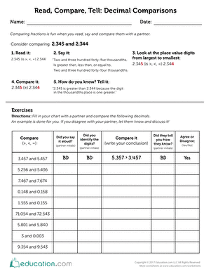 Read, Compare, Tell: Decimal Comparisons