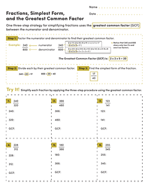 Equivalent Fractions and Greatest Common Factors