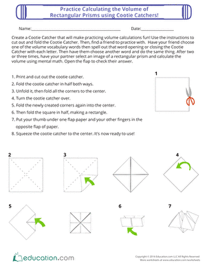 Calculate the Volume of Rectangular Prisms using Cootie Catchers