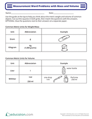 Measurement Word Problems: Mass and Volume