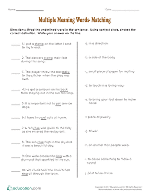 Multiple Meaning Words: Matching