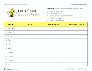 Let’s Spell: -ir, -ire, -ier Spelling Patterns