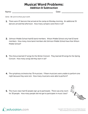 Musical Word Problems:  Addition & Subtraction