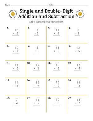 Single and Double-Digit Addition Subtraction Assessment