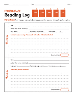 Fourth Grade Reading Log