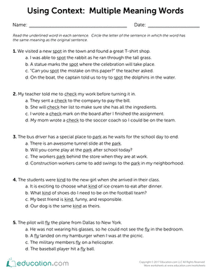 Using Context: Multiple Meaning Words
