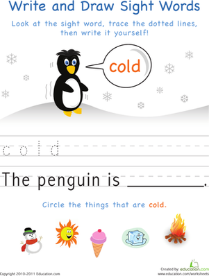 Write and Draw Sight Words: Cold | Worksheet | Education.com