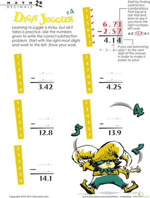 Digit Juggler Decimal Subtraction #4