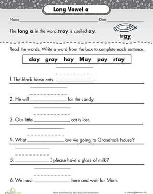 Learning Long Vowels: Long A in Tray