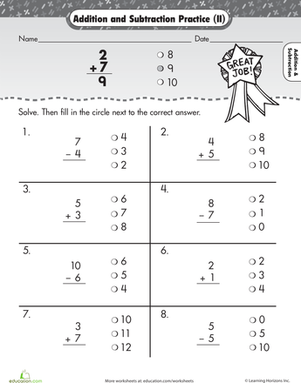 Multiple Choice Addition | Worksheet | Education.com